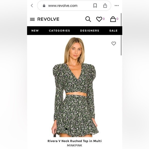 MINKPINK REVOLVE‎ Rivera V Neck Ruched Top in Multi NWT Size M Floral Black - Picture 12 of 12